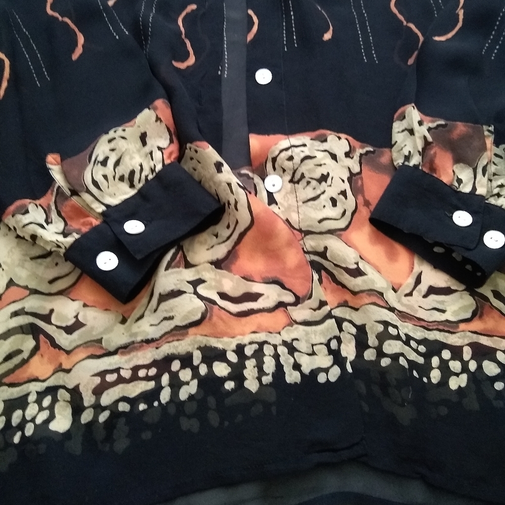 Silk Flower Border Collared Button Down Shirt - image 3